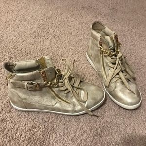 Gold  glam rock high top chain zipper sneakers